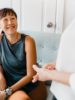 Women's health physiotherapist conducting a heel pain and plantar fasciitis assessment at Embrace Physiotherapy, Katong Singapore